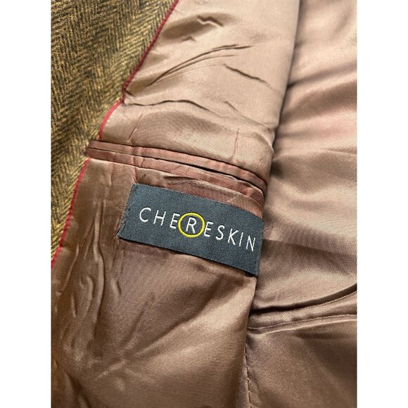 CHERESKIN Blazer Mens 44R Brwn Herringbone Camel Hair Blend Sport Coat Italy Vtg - Picture 4 of 16
